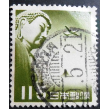 Selo postal do Japão de 1953 Great Buddha of Kamakura Reddish Olive green