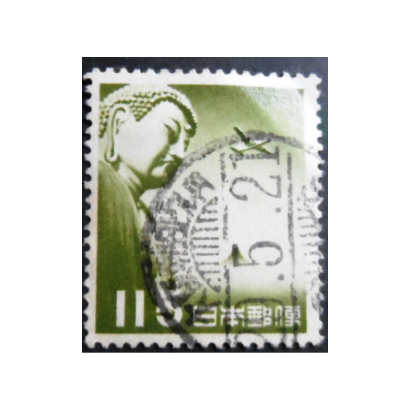 Selo postal do Japão de 1953 Great Buddha of Kamakura Reddish Olive green