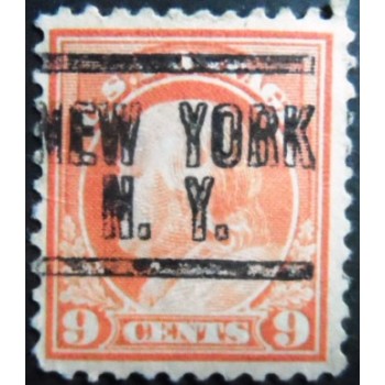 Selo postal dos Estados Unidos de 1917 Benjamin Franklin 9 precancels NY