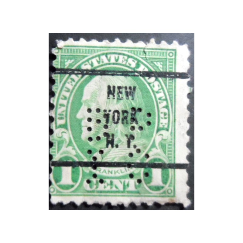 Selo postal dos Estados Unidos de 1927 Benjamin Franklin precancels NY