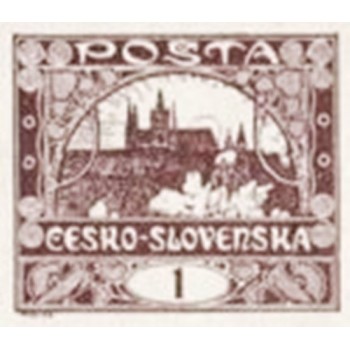 Selo postal da Tchecoslováquia de 1919 Prague Castle 1 M