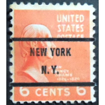 Selo postal dos Estados Unidos de 1938 John Quincy Adams Precancels NY