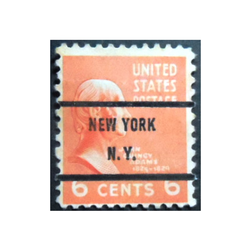 Selo postal dos Estados Unidos de 1938 John Quincy Adams Precancels NY