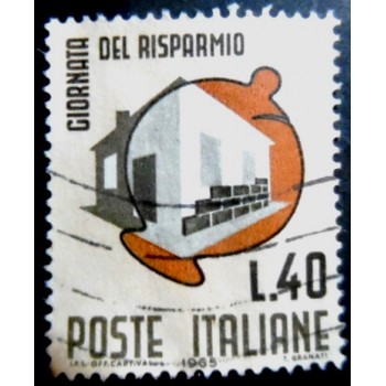 Selo postal da Itália de 1965 Piggy Bank and House