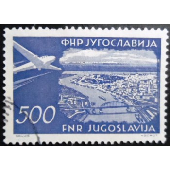 Selo postal da Iugoslávia de 1952 Belgrade with Save Bridge