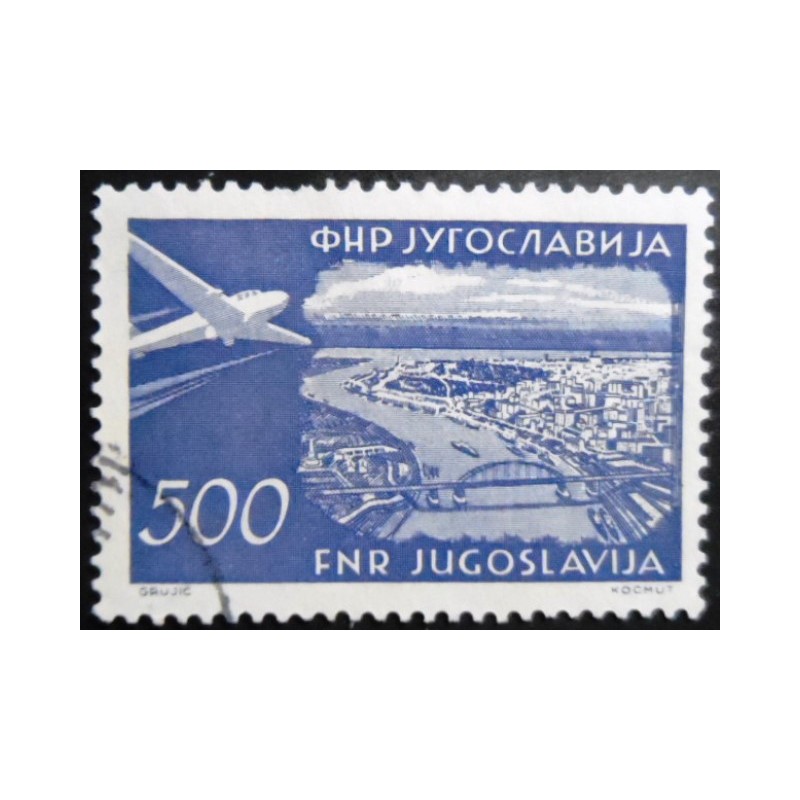 Selo postal da Iugoslávia de 1952 Belgrade with Save Bridge