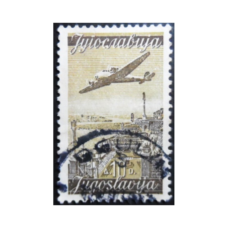 Selo postal da Iugoslávia de 1947 Plane over Terrace of Kalemegdan 10