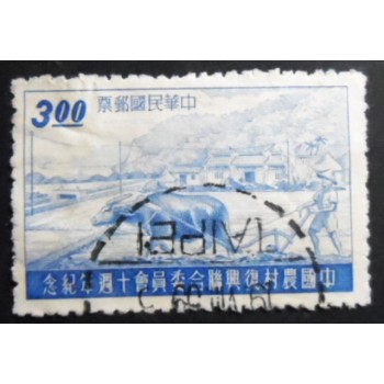 Selo postal de Taiwan de 1958 Farmer with Water Buffalo