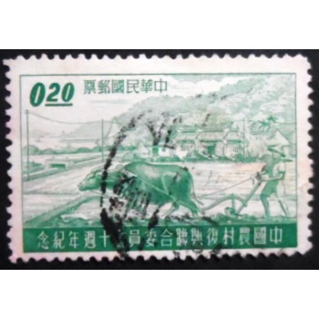 Selo postal de Taiwan de 1958 Farmer with Water Buffalo 0,20