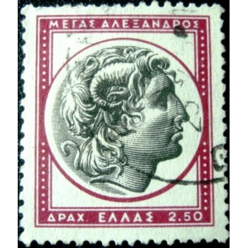 Selo postal da Grécia de 1959 Head of Alexander the Great