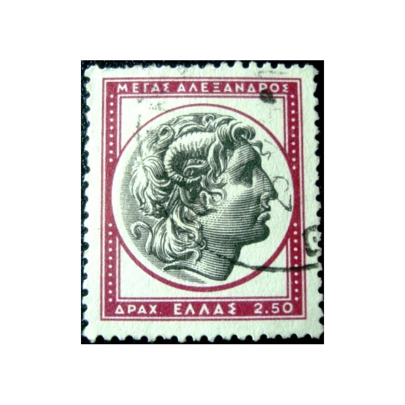 Selo postal da Grécia de 1959 Head of Alexander the Great