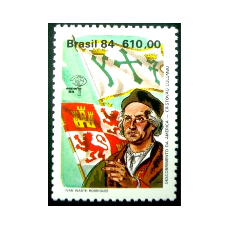 Selo postal do Brasil de 1984 Cristovão Colombo M