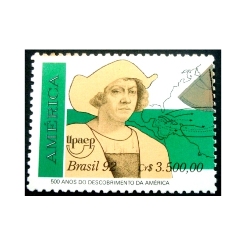 Selo postal do Brasil de 1992 Cristovão Colombo M