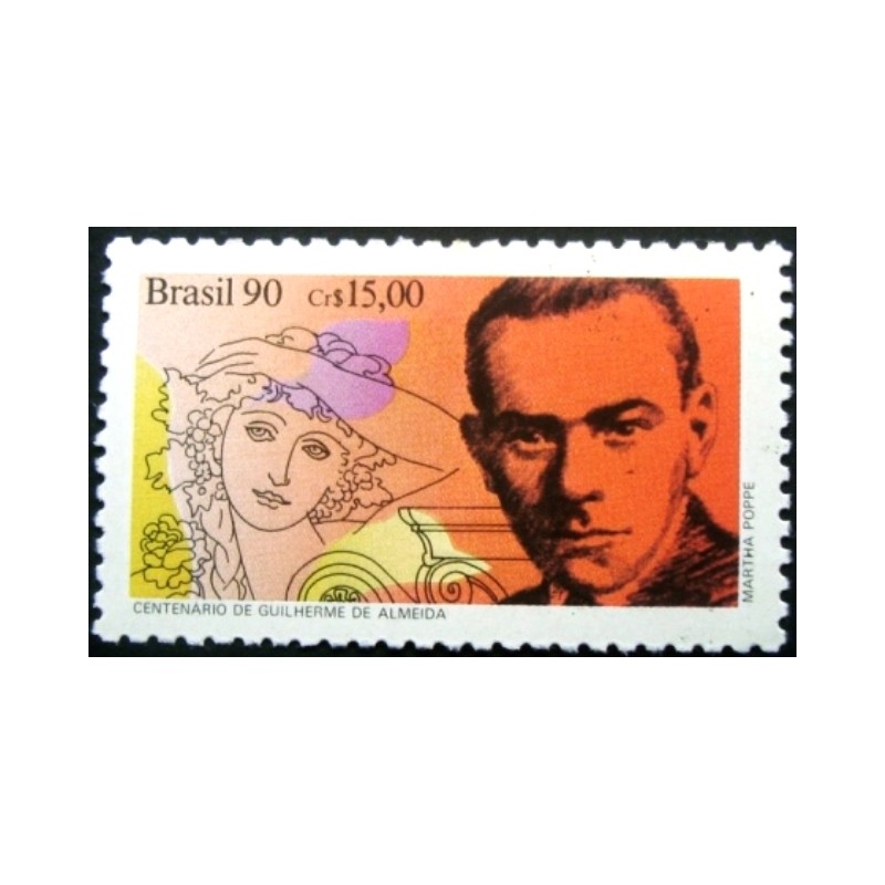 Selo postal do Brasil de 1990 Guilherme de Almeida M