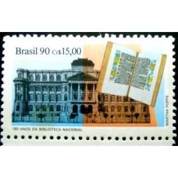 Selo postal do Brasil de 1990 Biblioteca Nacional M