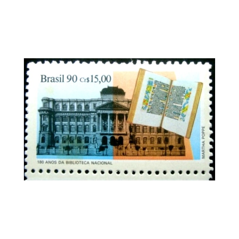 Selo postal do Brasil de 1990 Biblioteca Nacional M