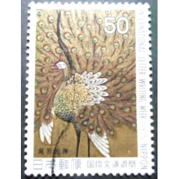 Selo postal do Japão de 1975 Peacock by Korin Ogata