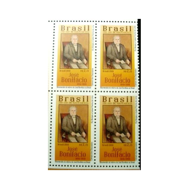 Quadra de selos postais do Brasil de 2019 Retorno de José Bonifácio ao Brasil