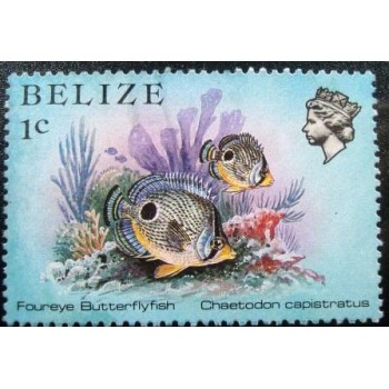 Imagem do Selo postal de Belize de 1984 Foureye Butterflyfish