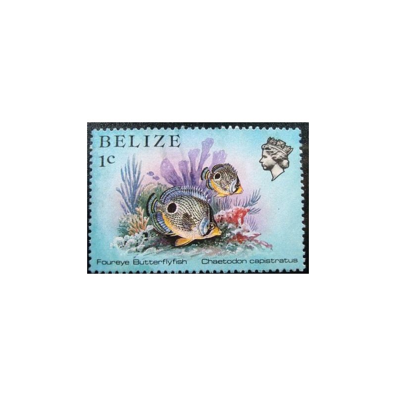 Imagem do Selo postal de Belize de 1984 Foureye Butterflyfish