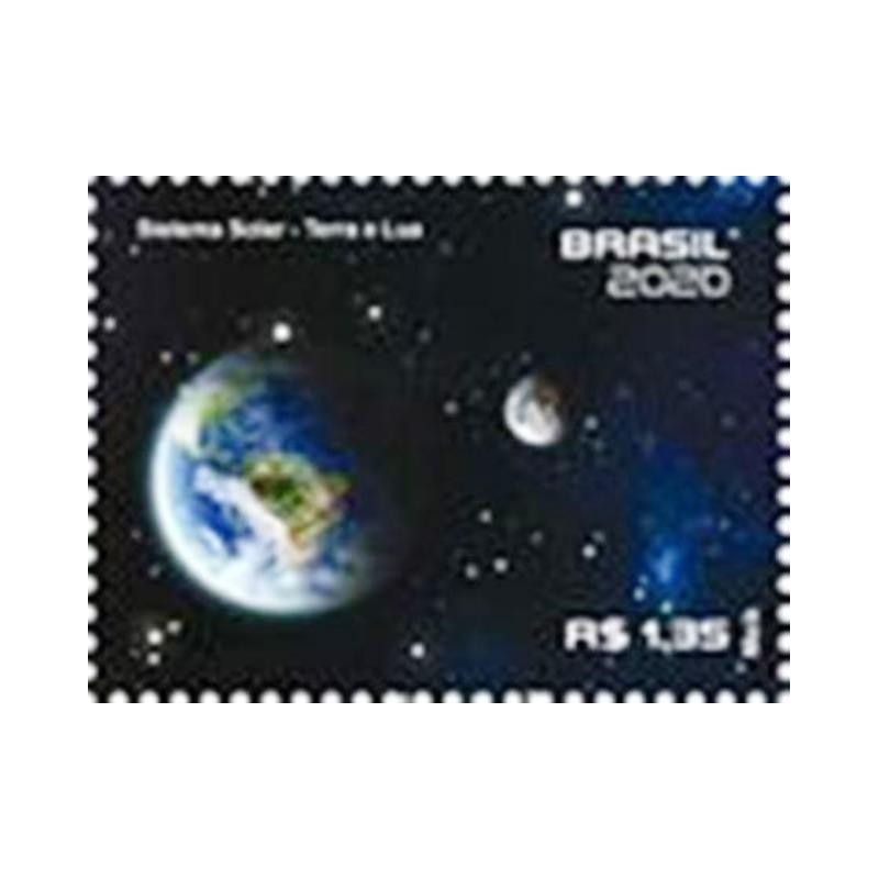 Selo postal do Brasil de 2020 Terra e Lua M