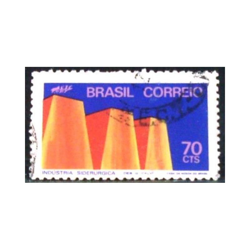 Imagem similar à do selo postal do Brasil de 1972 Indústria Siderúrgica U