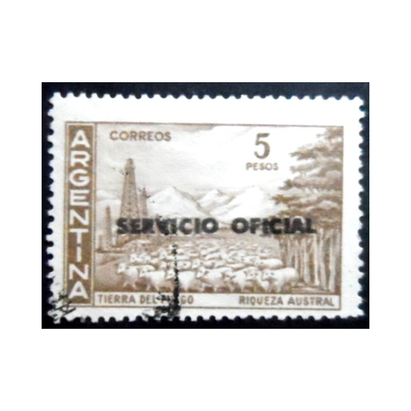 Selo postal da Argentina de 1960 Tierra del fuego ovpt 5