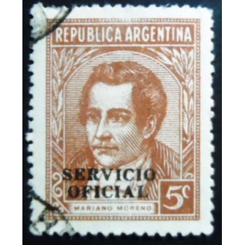 Selo postal da Argentina de 1939 Mariano Moreno ovpt 5