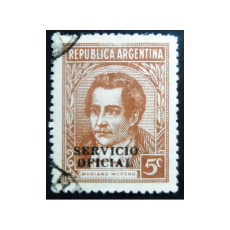 Selo postal da Argentina de 1939 Mariano Moreno ovpt 5