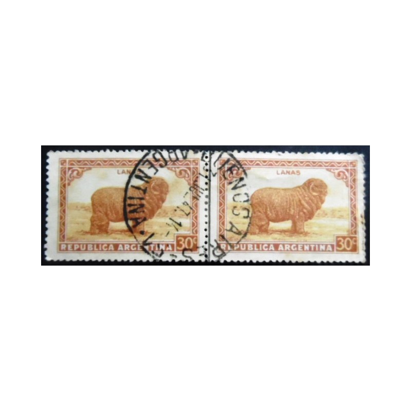 Par de selos postais da Argentina de 1936 Merino Sheep