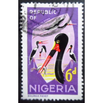 Selo postal da Nigéria de 1966 Saddle-billed Stork