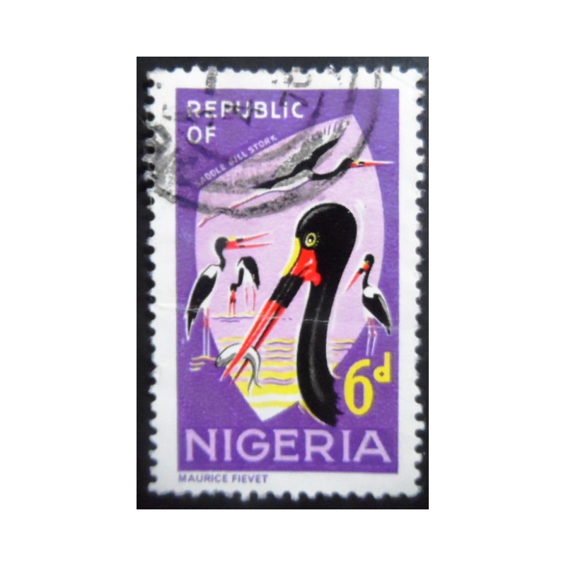 Selo postal da Nigéria de 1966 Saddle-billed Stork