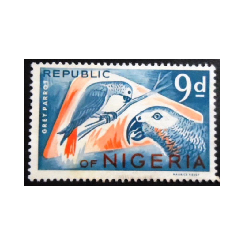 Selo postal da Nigéria de 1966 Grey Parrot N