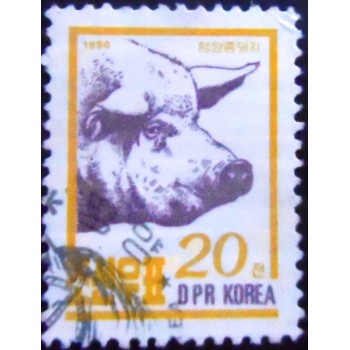 Imagem do Selo postal da Coréia do Norte de 1990 Domestic Pig