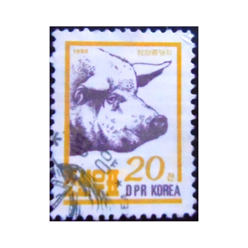 Imagem do Selo postal da Coréia do Norte de 1990 Domestic Pig