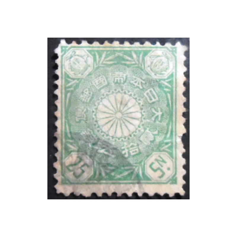 Selo postal do Japão de 1899 Chrysanthemum 25 sen green