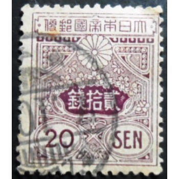 Selo postal do Japão de 1914 Tazawa 20 sen claret