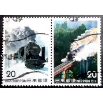 Se-tenant do Japão de 1975 Steam locomotives