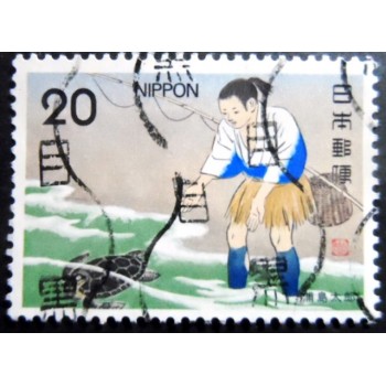 Selo postal do Japão de 1975 Taro Urashima Releasing Turtle