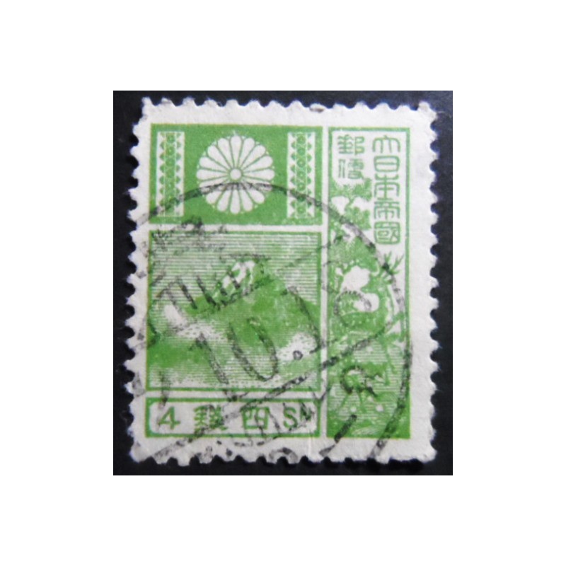 Selo postal do Japão de 1937 Mt Fuji and Deer Green 4 U