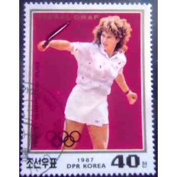 Imagem do Selo postal da Coréia do Norte de 1987 Steffi Graf