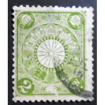Selo postal do Japão de 1899 Chrysanthemum 2 sen yellow-gr