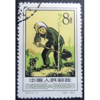 Selo postal da China de 1957 Agricultural cooperation B