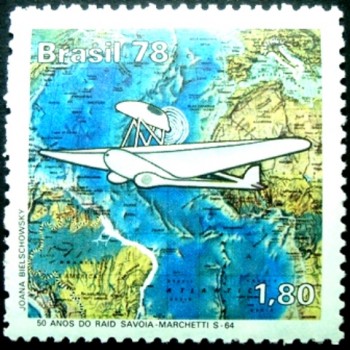 Selo postal do Brasil de 1978 Raid Savoia Marchetti M