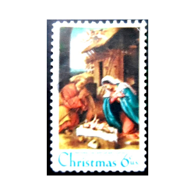 Selo postal dos Estados Unidos de 1970 - Nativity by Lorenzo Lotto