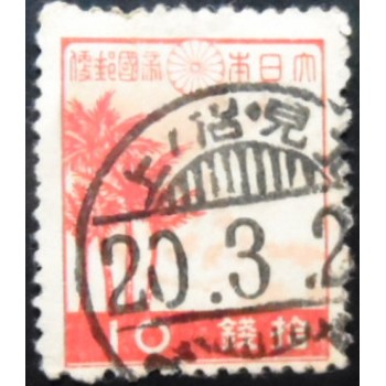 Selo postal do Japão de 1942 Palms and map of Japan 10 U