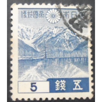 Selo postal do Japão de 1939 Lake Taisho and Mt Yakedake