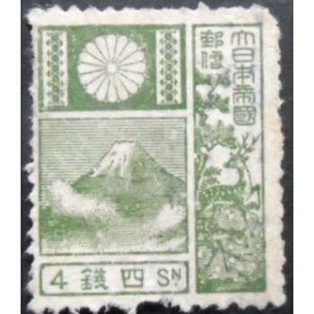 Selo postal do Japão de 1922 Mt Fuji and Deer Green U