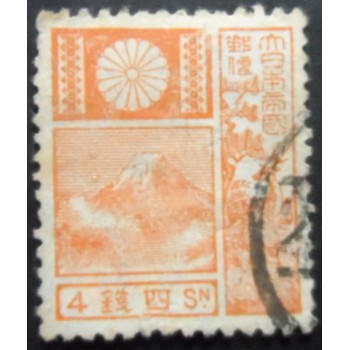 Selo postal do Japão de 1929 Mt. Fuji and Deer Orange/Red