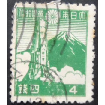 Selo postal do Japão de 1942 Hyuga Monument and Mount Fuji